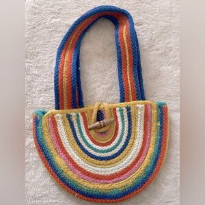 Fabulous MJ New York Rainbow Handbag Woven Half Moon Crescent  Boho Hippie